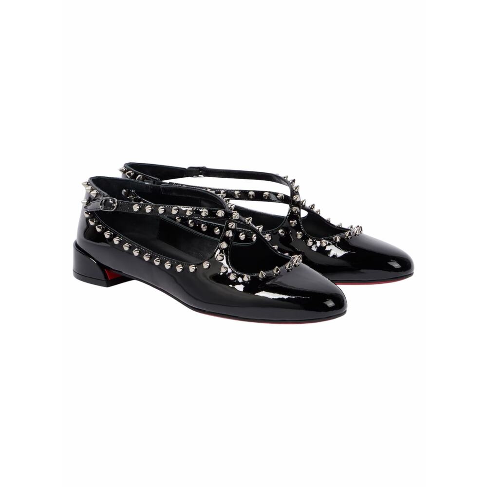 Christian Louboutin Pilouta Jane Spiked Patent Flats Black Size 36.5 - Picture 2 of 11